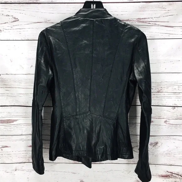 Michael Kors Women's Black Leather Biker Moto Jacket Zip Pockets Size S - Picture 5 of 10